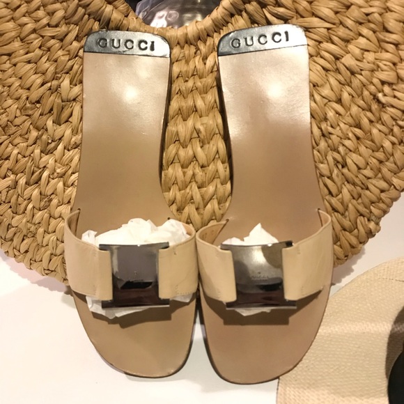 Gucci Shoes - GUCCI beige logo sandals size 37